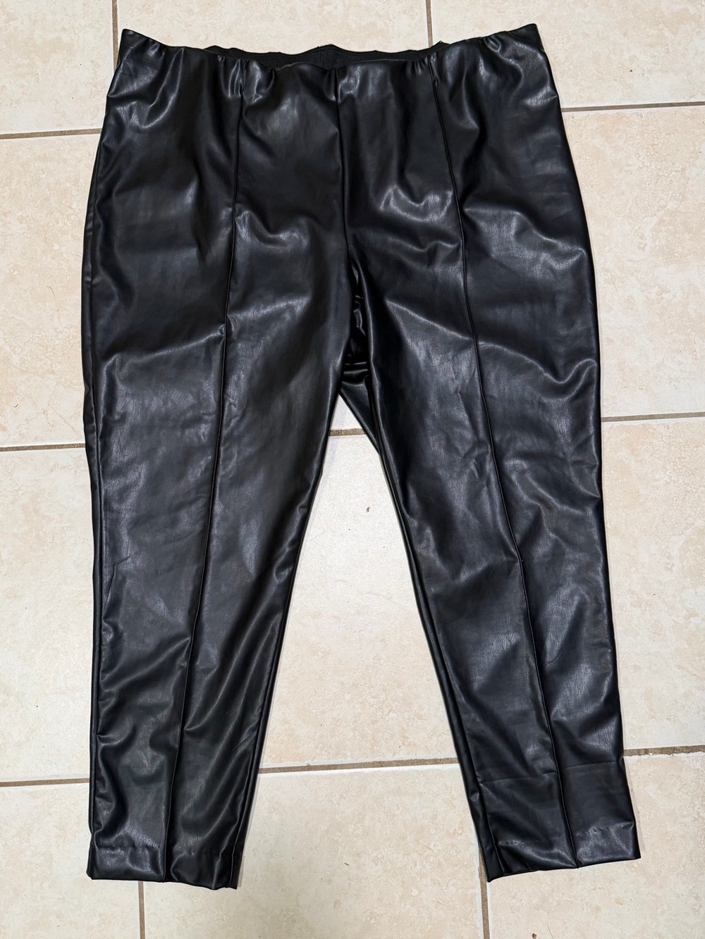 Anne Klein NWT Black Faux Leather Elastic Waist Stretch Leggings 3X